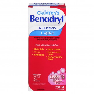 Benadryl Allergy Children's Liquid, Bubble Gum - 250ml